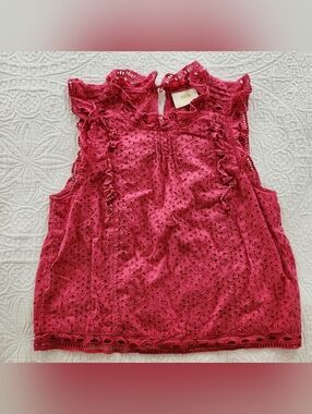 Maeve by Anthropologie hot pink sleeveless eyelet top size 6 small